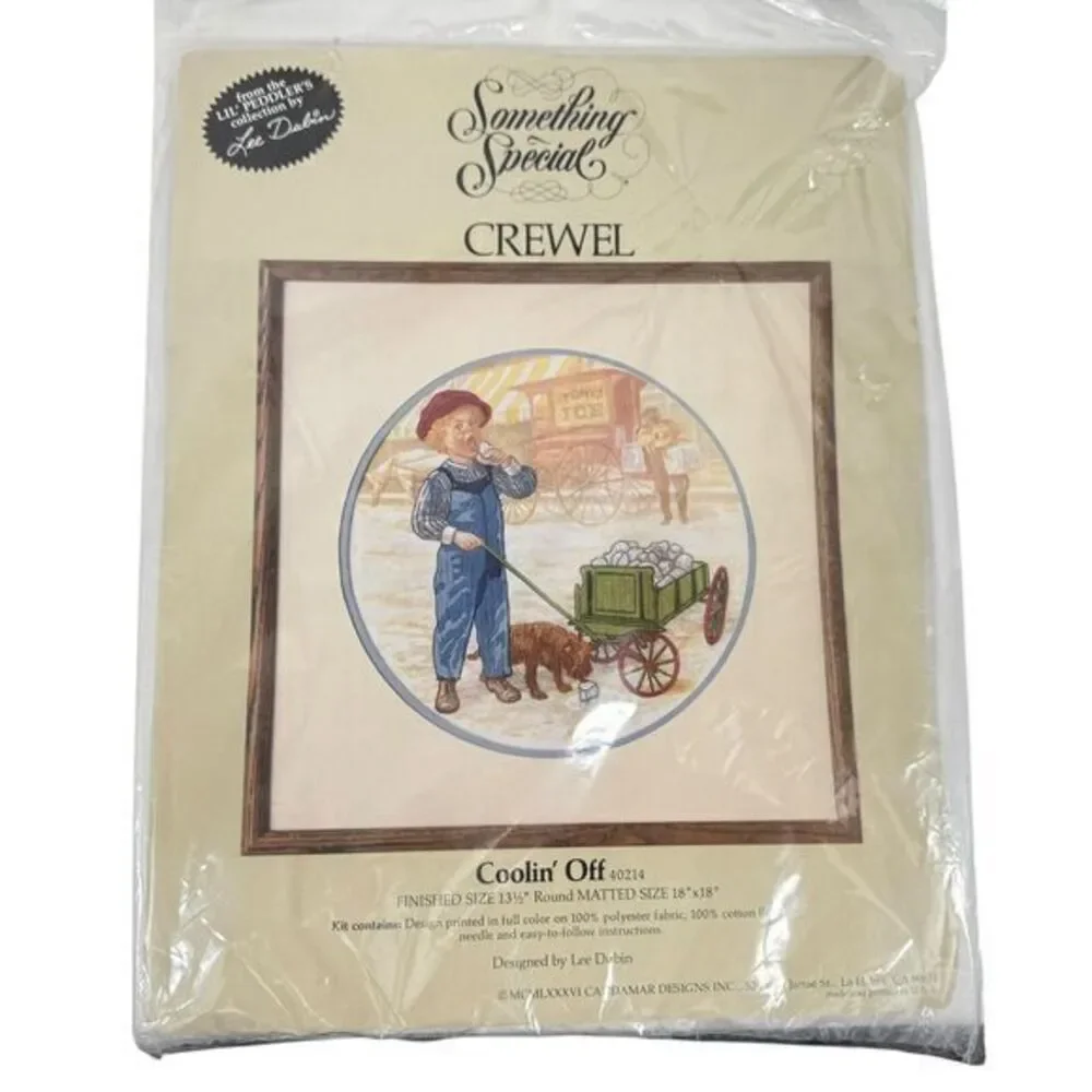 Crewel Kit Something Special Vintage 80s Coolin’ Off Boy Dog Wagon Ice Cream NWT